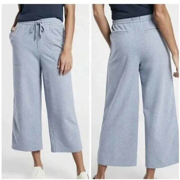 Athleta Size 18 Blue Farallon Heathered Wide Leg Crop Pull On Cotton Knit Pants - Picture 2 of 9